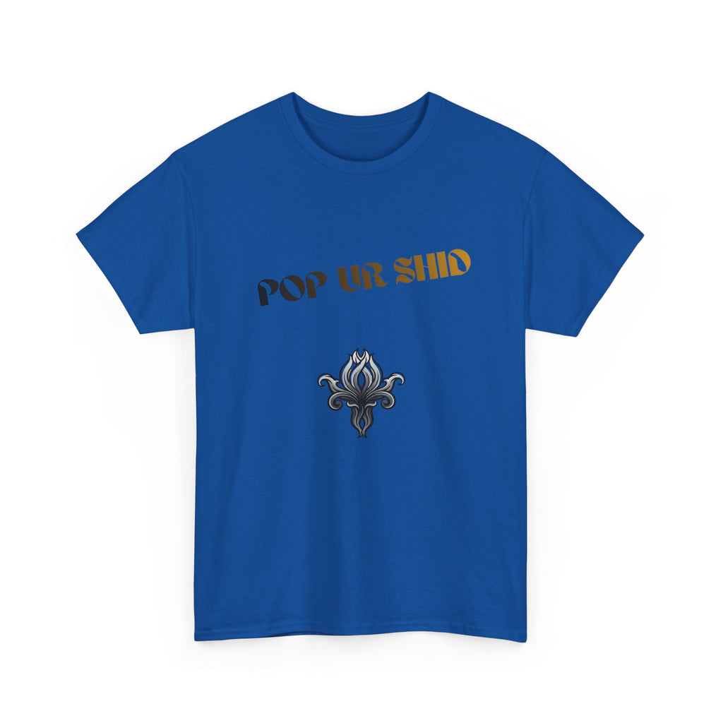 PUSfashion Street Tee — Blue/Black/White 'Pop Your Shid' Graphic