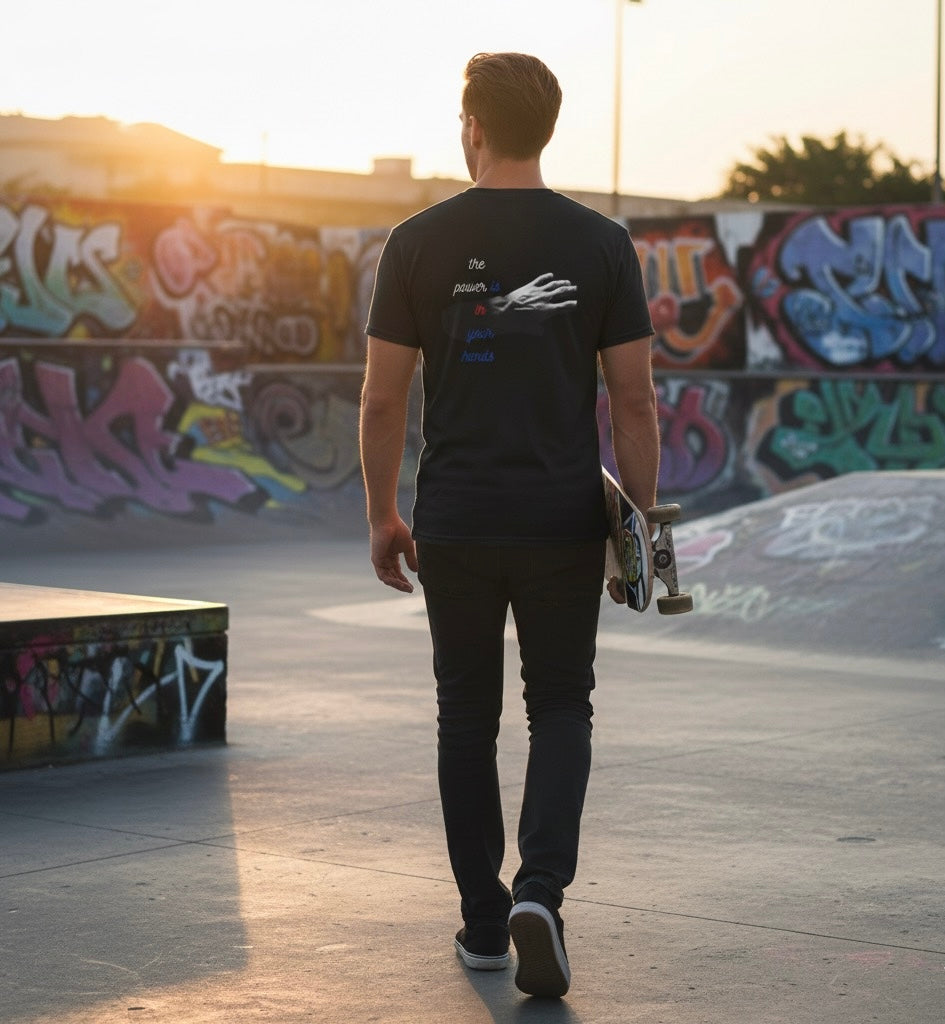 PUSfashion Street Tee — Blue/Black/White 'Pop Your Shid' Graphic