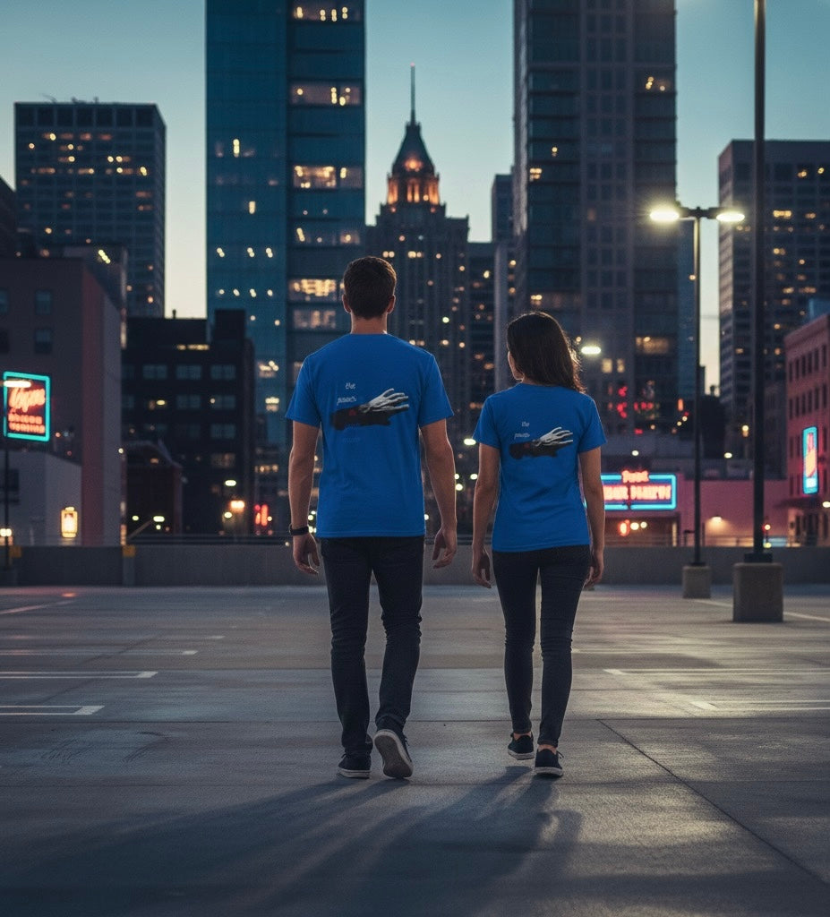PUSfashion Street Tee — Blue/Black/White 'Pop Your Shid' Graphic